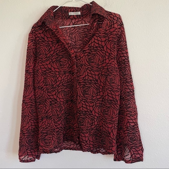 NARACAMICIE SHEER ROSE PATTERN BUTTON DOWN SHIRT - Picture 1 of 4